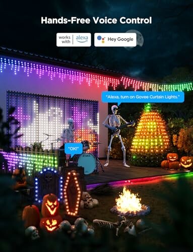 Halloween decorations with smart voice-controlled lights.