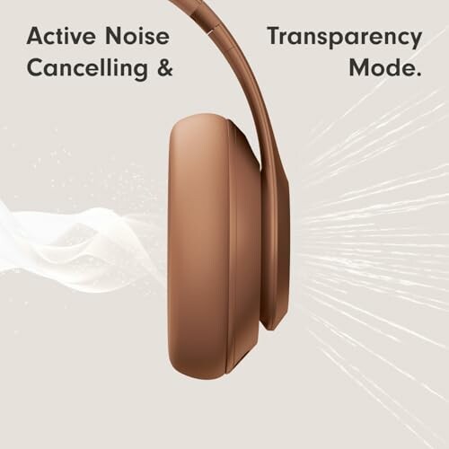 Brown headphones with active noise cancelling and transparency mode features.