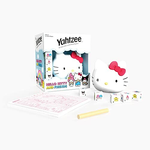 Hello Kitty and Friends Yahtzee game with dice and score sheet.