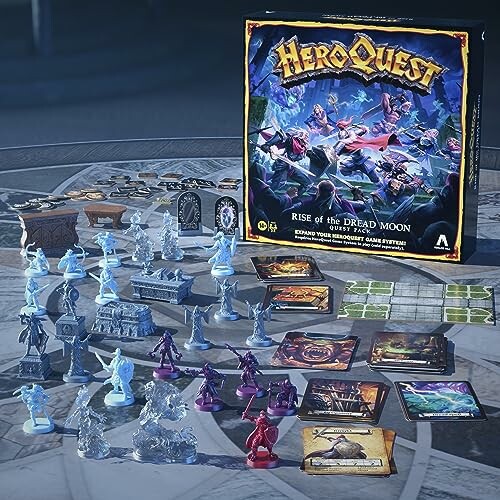 HeroQuest board game set with figurines and cards on display.