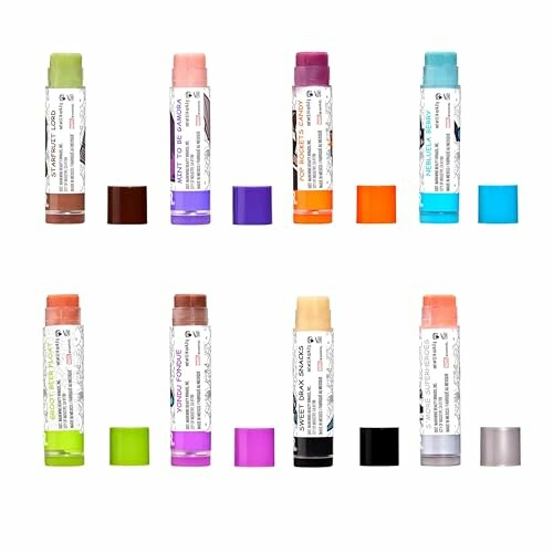 Set of colorful homeopathic lip balms with open caps