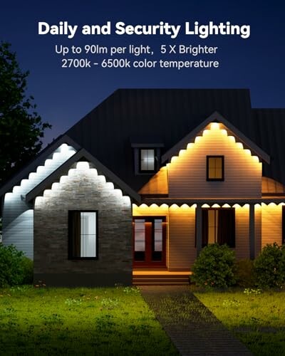 House with security lighting in different colors