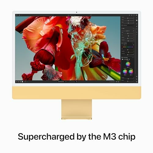 iMac with vibrant floral display and M3 chip description