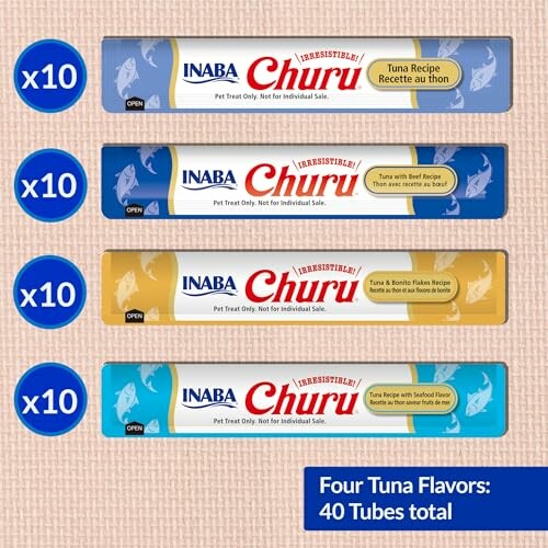 Inaba Churu tuna flavored cat treats in four varieties, 40 tubes total.