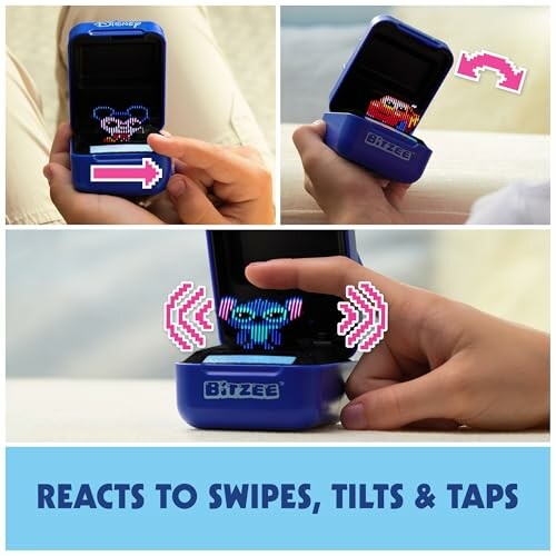 Interactive toy reacting to swipes, tilts, and taps.