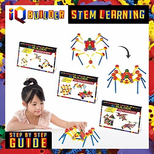 IQ Builder STEM learning toy with different difficulty levels and a child playing.