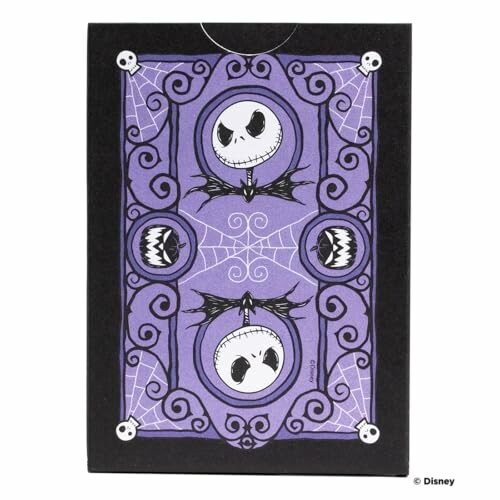 Playing card with Jack Skellington design on a purple background.