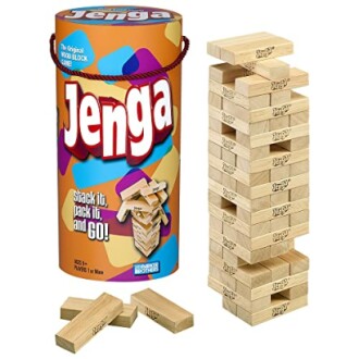 Jenga game set with blocks and packaging