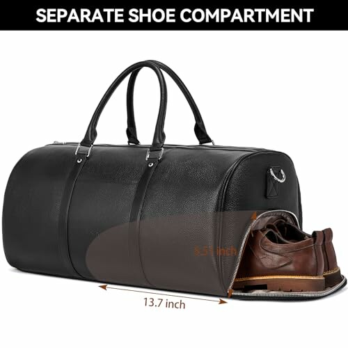 Leather duffel bag with separate shoe compartment