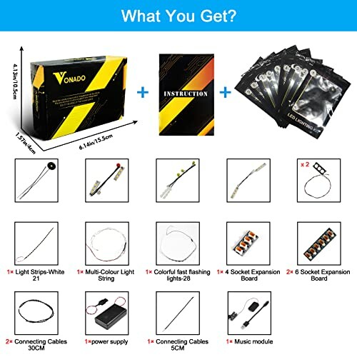 LED light kit components with various parts and instructions.