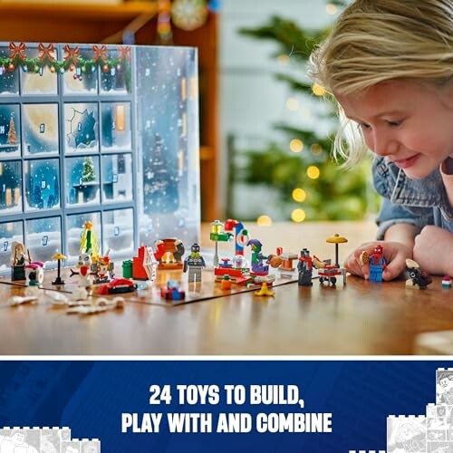 Child playing with LEGO advent calendar toys.