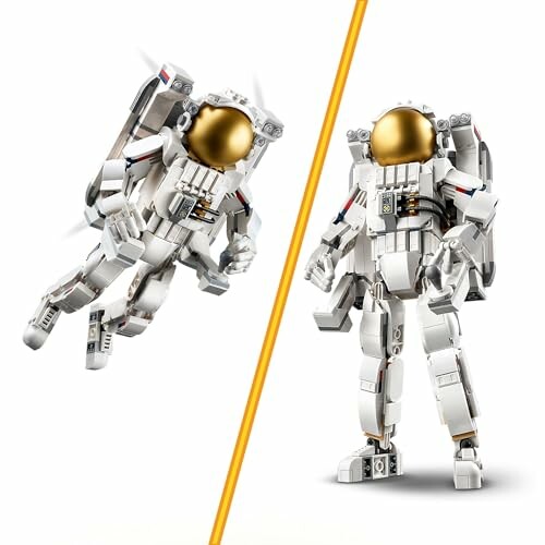 Two LEGO astronaut figures with gold helmets