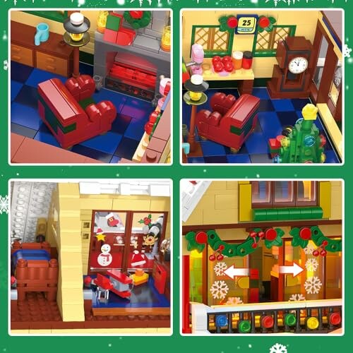 Lego holiday-themed room scenes with decorations, showcasing the set's versatility and endless possibilities.