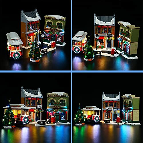 Lego Christmas village with festive lights