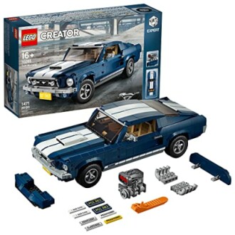 LEGO Creator Expert Ford Mustang set with car model and parts.