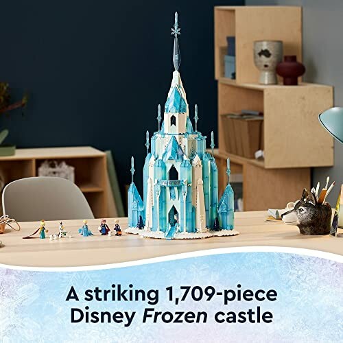 LEGO Disney Frozen castle set with 1,709 pieces displayed on a table.