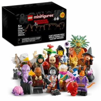 LEGO Dungeons & Dragons minifigures collection with various characters and box.