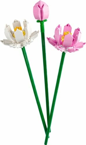 LEGO flowers with pink and white blooms on green stems