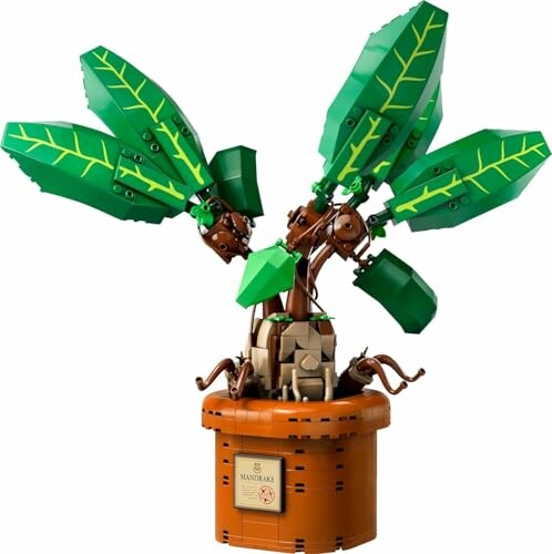 LEGO mandrake plant with green leaves in a pot.