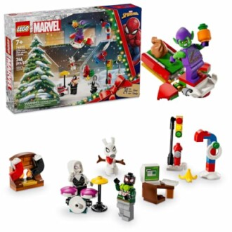 LEGO Marvel Advent Calendar with superhero mini-figures and festive scene.