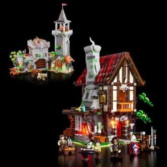 FUNWHOLE Lighting Building Bricks Set Medieval Forge House and Watchtower