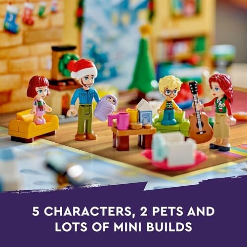 Colorful LEGO mini figures with pets and mini builds.