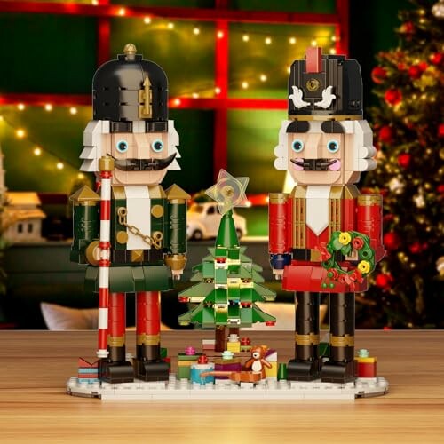 Lego nutcracker figures with Christmas tree and gifts