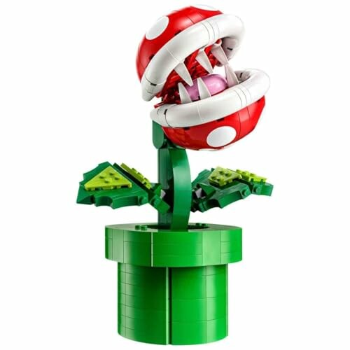 LEGO model of a piranha plant with red head and green base