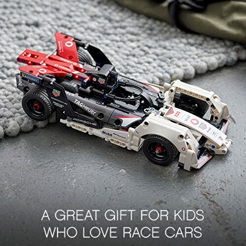 Lego race car toy on carpet