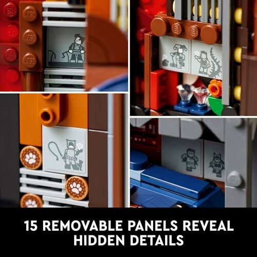 Close-up of LEGO removable panels with hidden details.