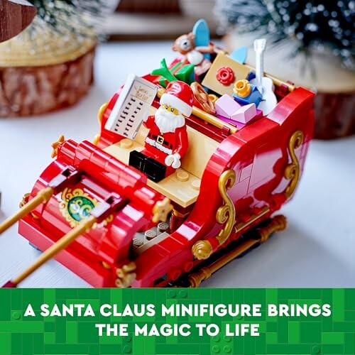 LEGO Santa Claus minifigure in a festive sleigh with gifts