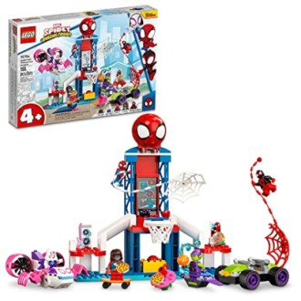 LEGO Spidey and Amazing Friends playset with figures and vehicles.