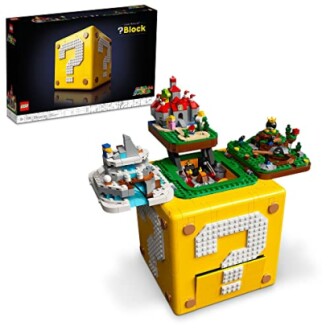 LEGO Super Mario Question Mark Block set with miniature scenes.