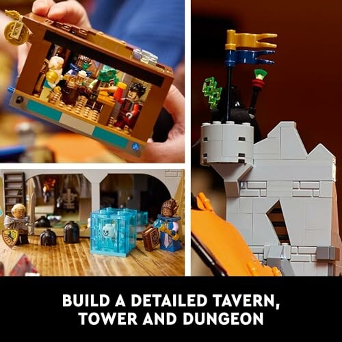 LEGO set with tavern, tower, and dungeon