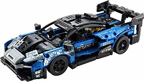 Lego Technic blue race car model.