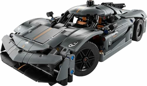 LEGO Technic sports car model in dark grey.