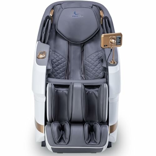 Luxury massage chair with sleek design and tablet holder.