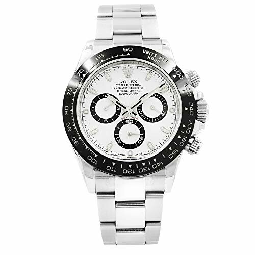 Luxury silver chronograph watch with white dial.