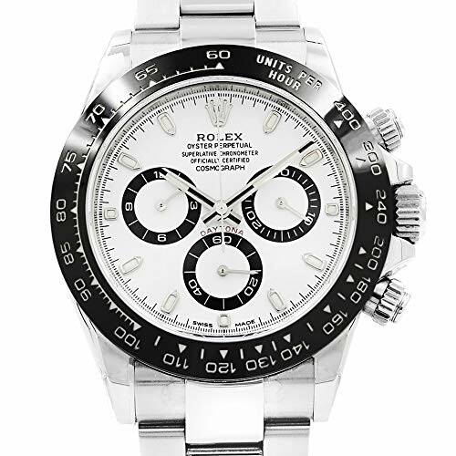 Luxury Rolex Daytona watch with silver strap and black bezel.