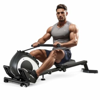 Man exercising on a rowing machine