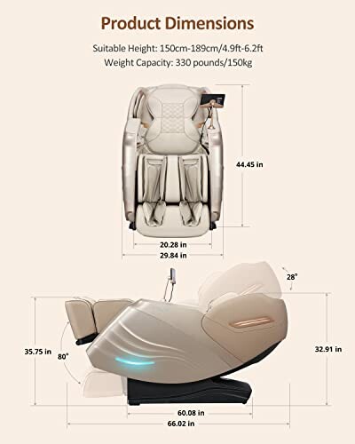 Massage chair with dimensions and weight capacity