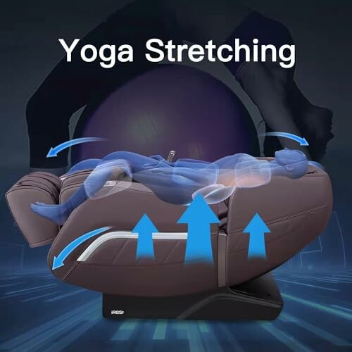 Illustration of a massage chair with yoga stretching feature.