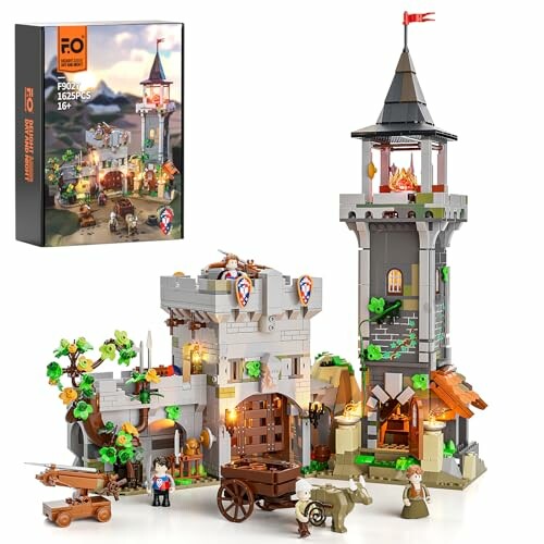 A detailed view of the medieval castle LEGO set, showcasing the interior and lighting effects.