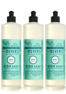 Three bottles of Meyer's Clean Day mint scent dish soap.