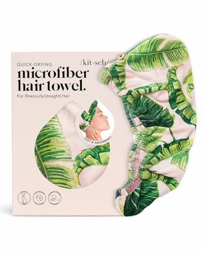 Microfiber hair towel with leaf pattern packaging.