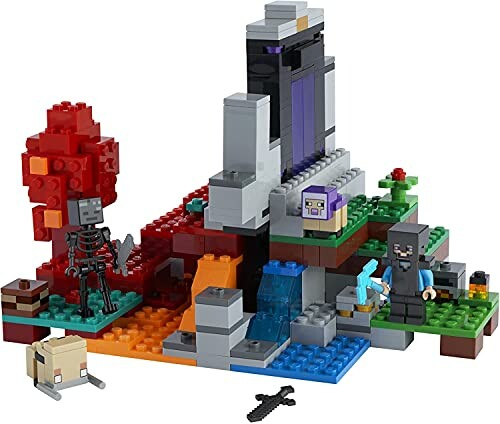 Minecraft-themed LEGO set with characters and structures