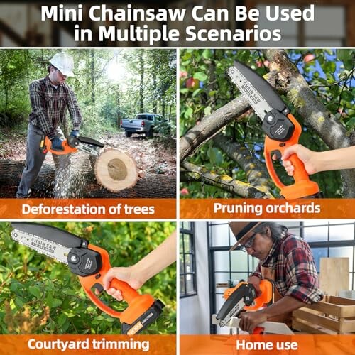 Mini chainsaw used for deforestation, pruning, trimming, and home use.