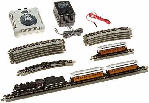 Model train set with tracks and power supply