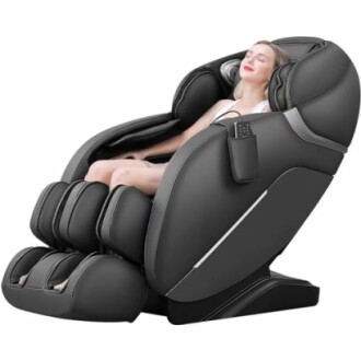 Woman relaxing in a modern massage chair