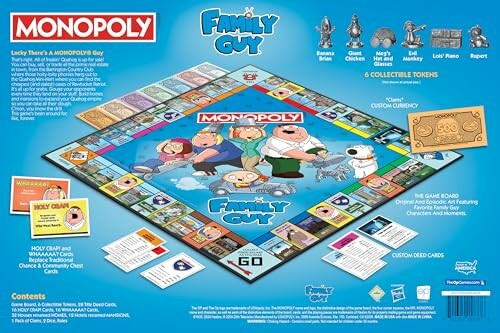 Family Guy themed Monopoly board game with collectible tokens.